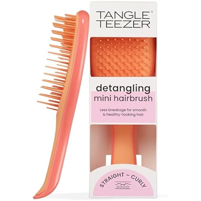 Tangle Teezer Mini The Ultimate Detangler Hairbrush |Gentle on Wet Hair | Two-Tiered Teeth & Comfortable Handle | Ideal for Kids And Travel | Reduces Knots & Breakage | Salmon Pink & Apricot - Image 1